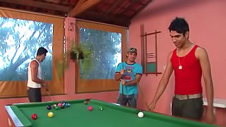 Pool table gay orgy brings a very sticky and messy anal creampie
