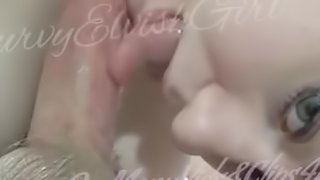 Cute Sexy redhead teen sucks and worships big cock sloppy blowjob closeup