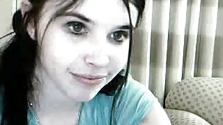 Perfect busty brunette strips on webcam beside a mirror