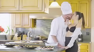 Hot sex in the kitchen of cook and his teen student