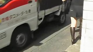Cool voyeur video of Japanese tramp getting grabbed by her curves