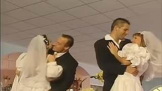 Two horny married couples fucking right after the wedding