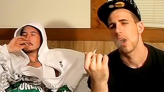 Sweet gays are smoking and masturbating together