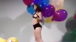Nice girl balloons pop to blow