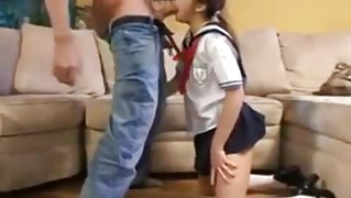 Asian schoolgirl gets her cunt licked thru her panties