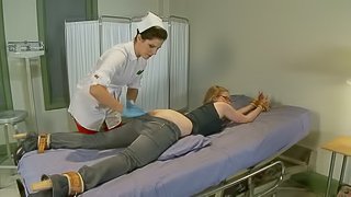 Sexy nurse Bobbi Starr pleases Ivy Mokhov with an enema