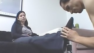 Sybil Hawthorne gets toes and feet massaged by stud in femdom