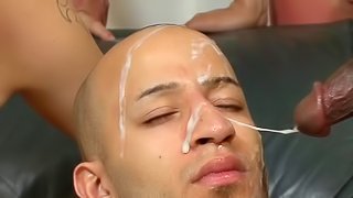 Bald fay Jeremy Rojas gets cum on his head