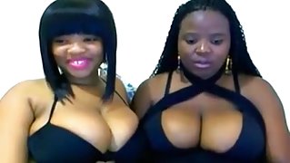 Two buxomy ebony nymphos are showing off their big boobies