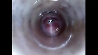 look inside my cock endoscope with test tube introducing cam deep into dick