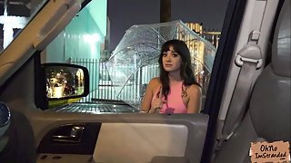 Slutty petite teen Gia Paige fucks inside the car