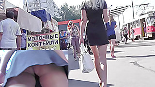 Hot blonde upskirt filmed in public this sunny day