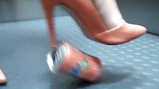 Orange pumps and barefoot